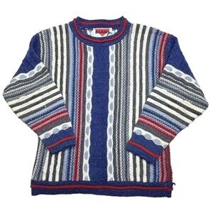 Vintage Barrel Kids Coogi Style Knit Sweater Blue Striped USA Made Size M 5-6
